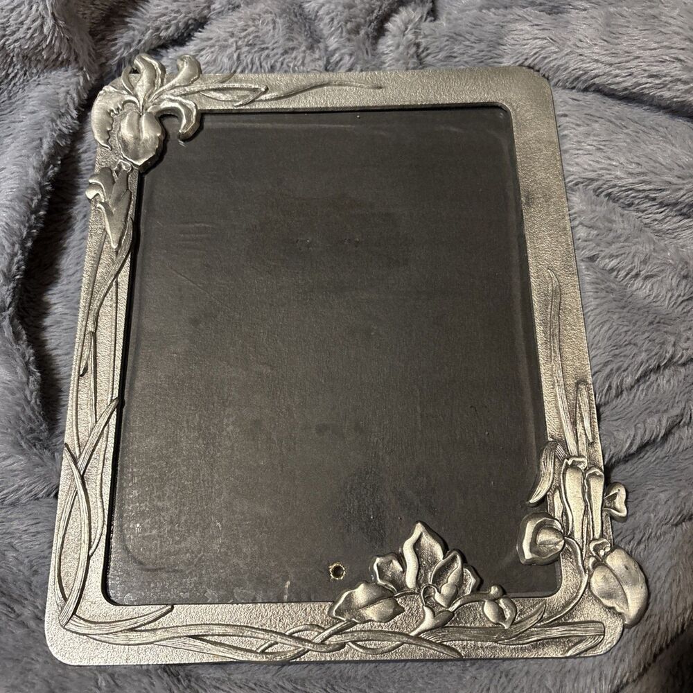 Vntg Pewter NOUVEAU Jennifer Moore IRISES Photo Frame Easel Back FITS 7.5”X 9.5”